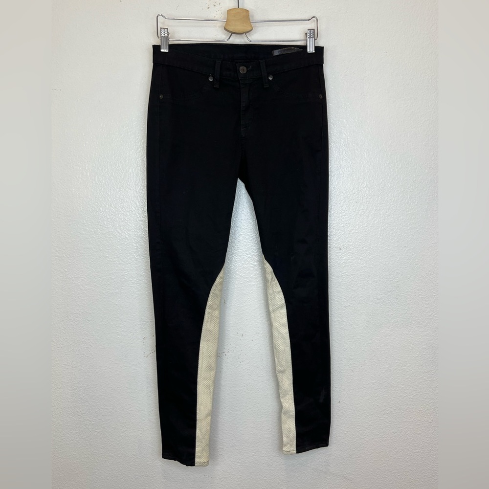 Rag & Bone Womens Black/Cream White Lamb Leather Jodhpur Skinny Jeans Sz 28